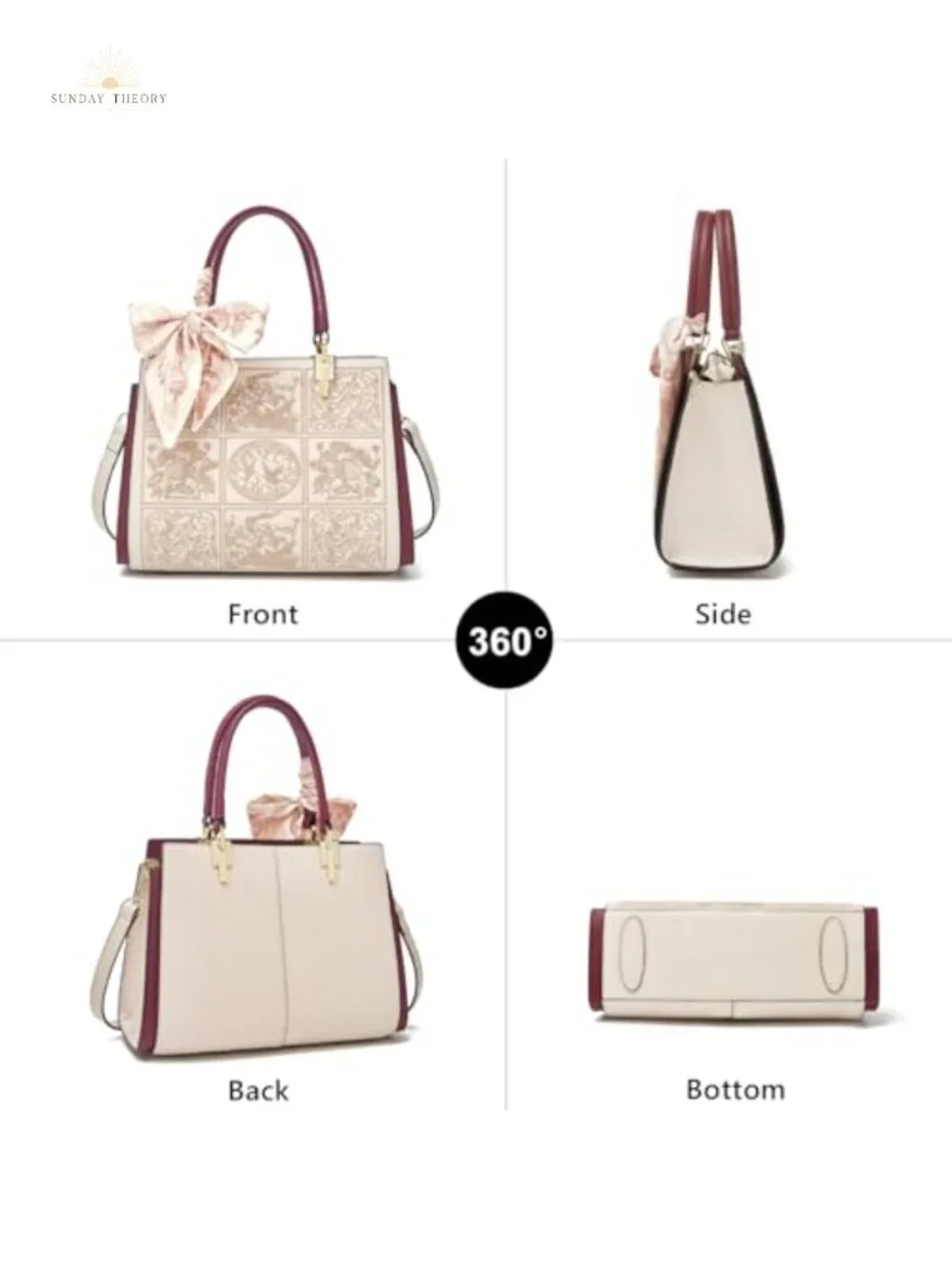 Vintage Embroidery Leather Tote Bag Women Top-Handle Satchel Crossbody